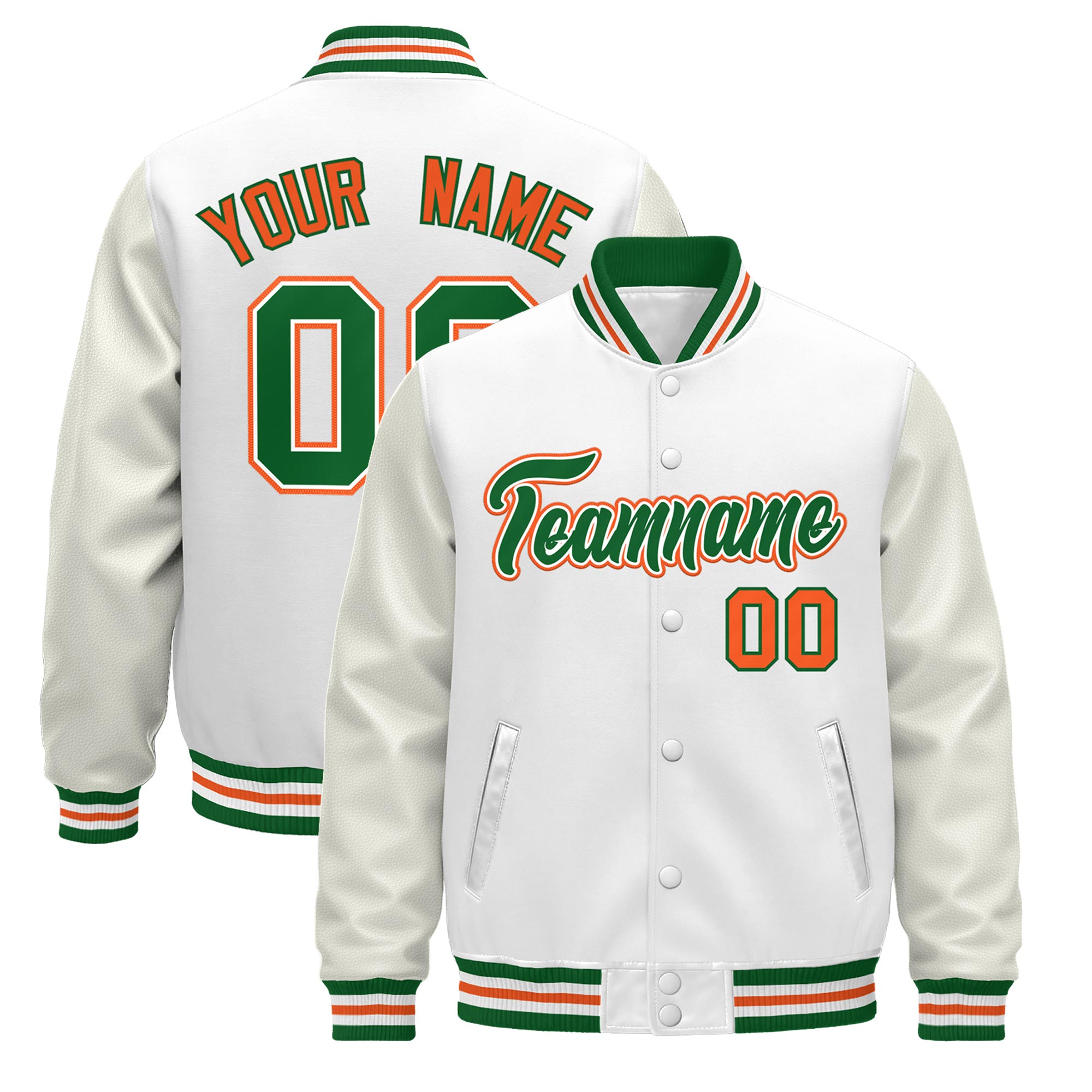 Custom White Kelly Green Orange Classic Style Leather Sleeves Wrinkle-Resistant Jacket| KXKSHOP