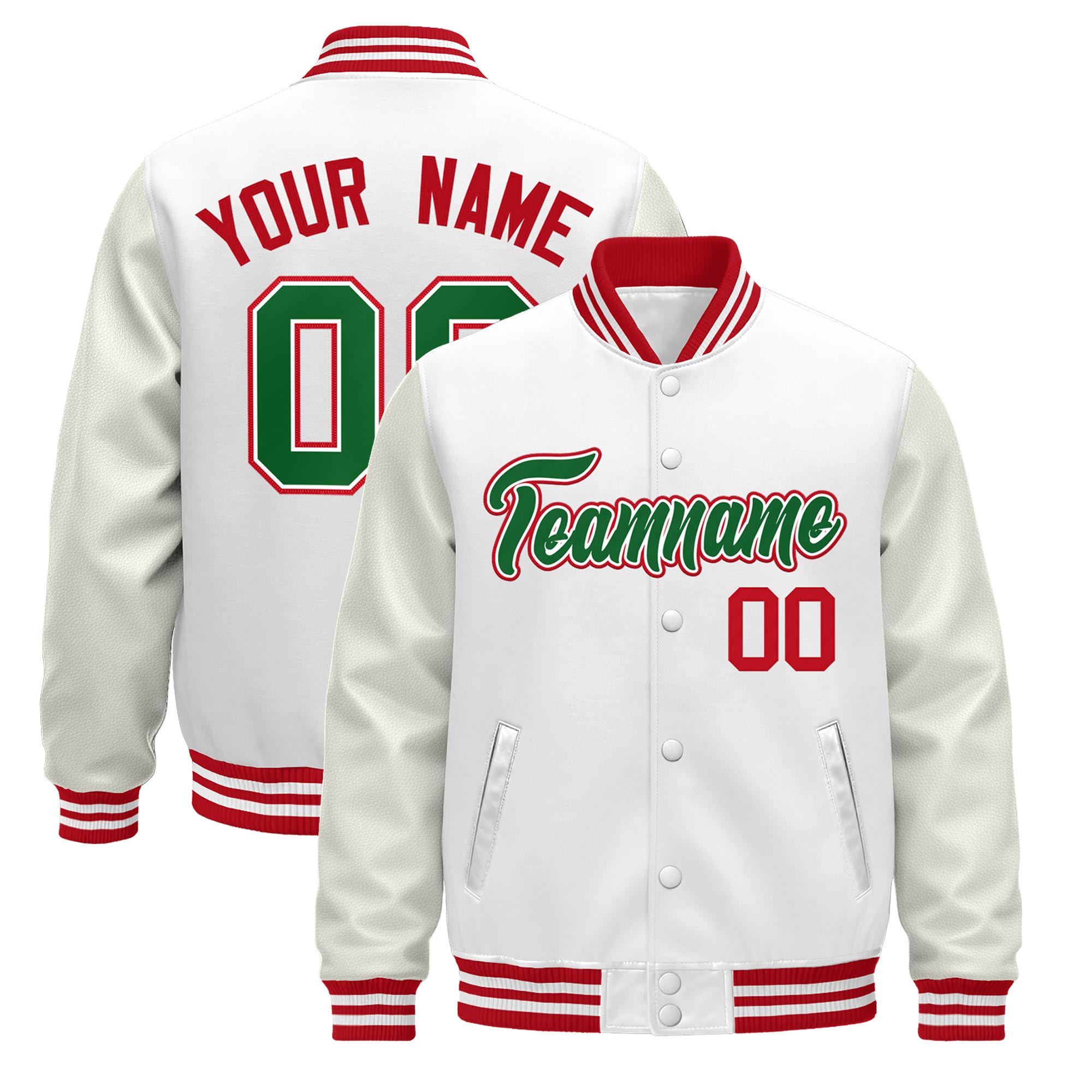 Custom White Red Classic Style Leather Sleeves Wrinkle-Resistant Jacket| KXKSHOP