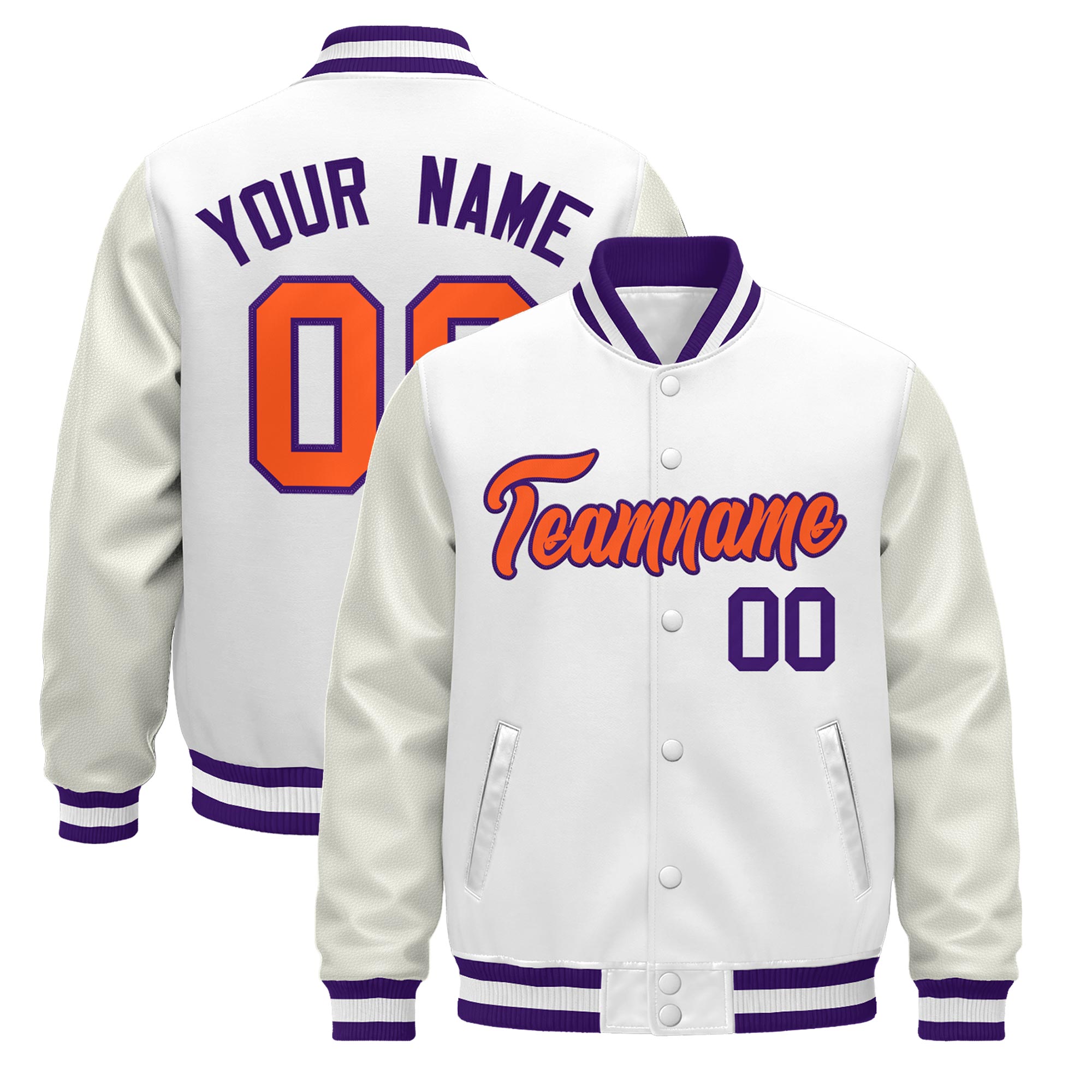 Custom White Purple Classic Style Leather Sleeves Wrinkle-Resistant Jacket| KXKSHOP
