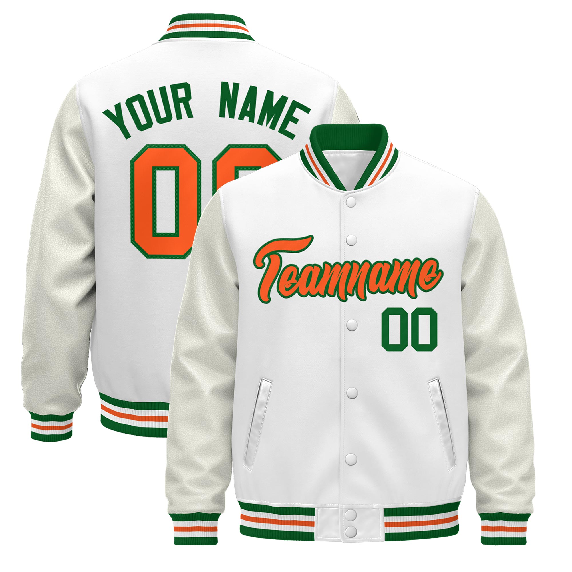 Custom White Kelly Green Orange Classic Style Leather Sleeves Wrinkle-Resistant Jacket| KXKSHOP
