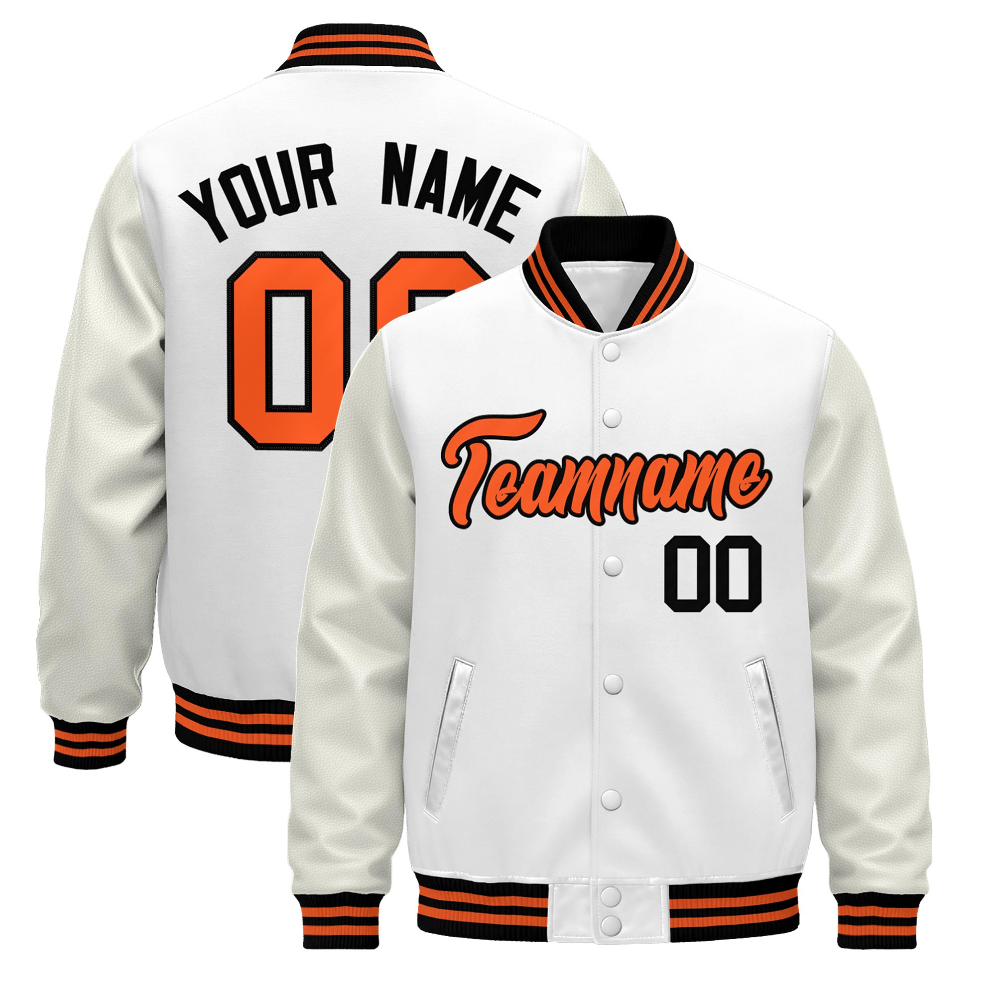Custom White Black Orange Classic Style Leather Sleeves Wrinkle-Resistant Jacket| KXKSHOP
