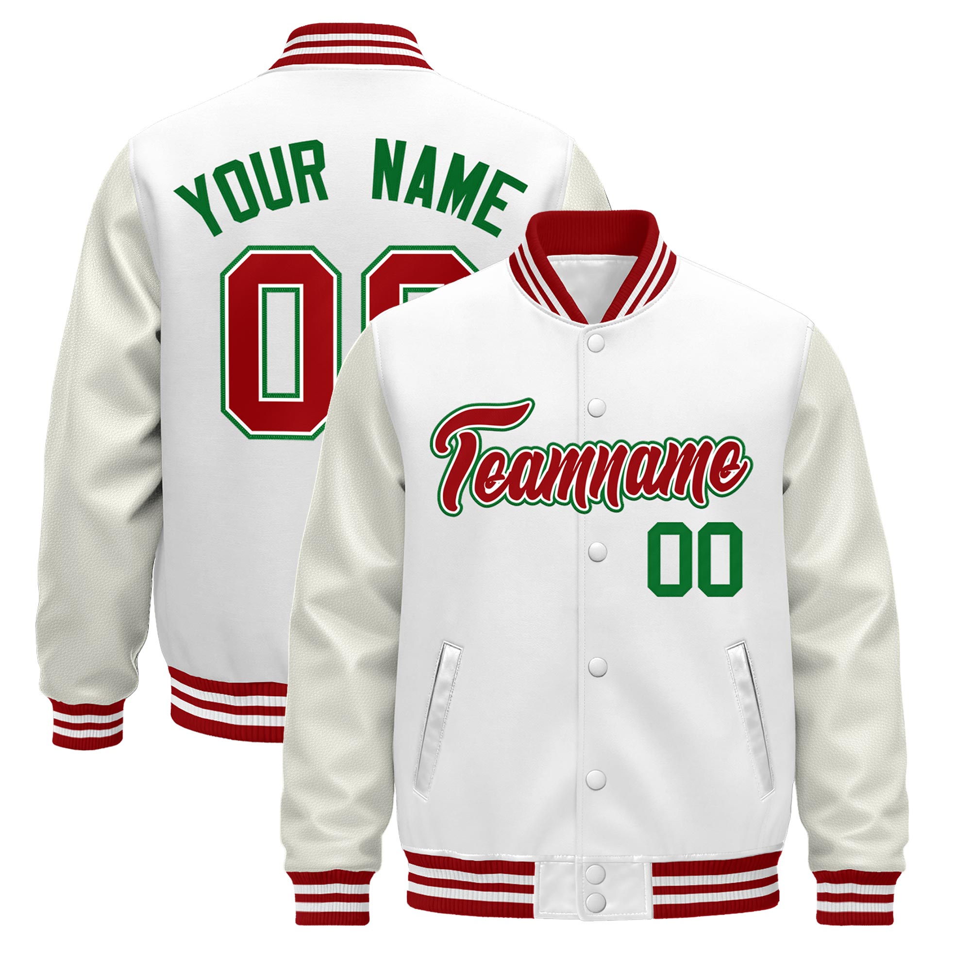 Custom White Red Classic Style Leather Sleeves Wrinkle-Resistant Jacket| KXKSHOP