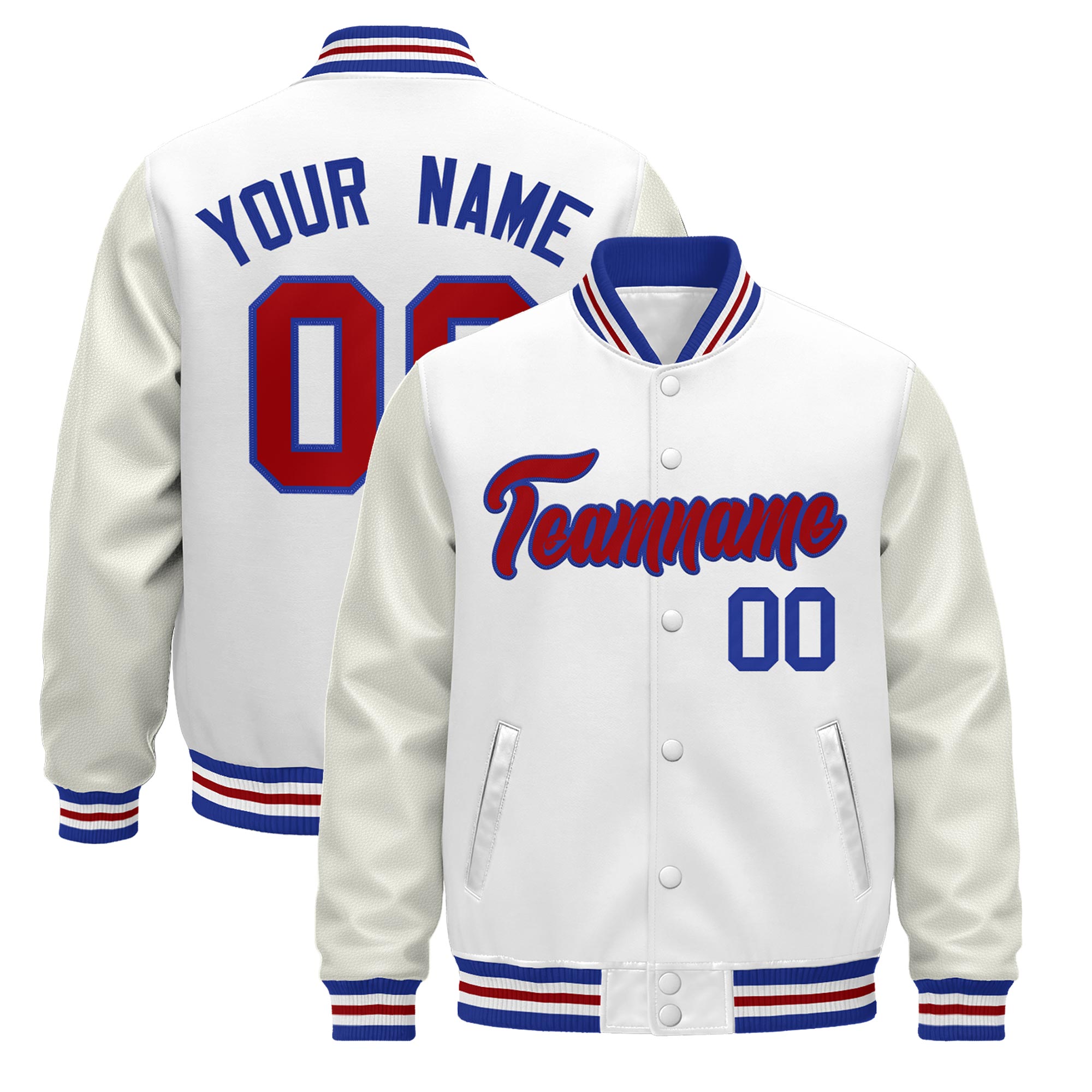 Custom White Royal Blue Red Classic Style Leather Sleeves Wrinkle-Resistant Jacket| KXKSHOP
