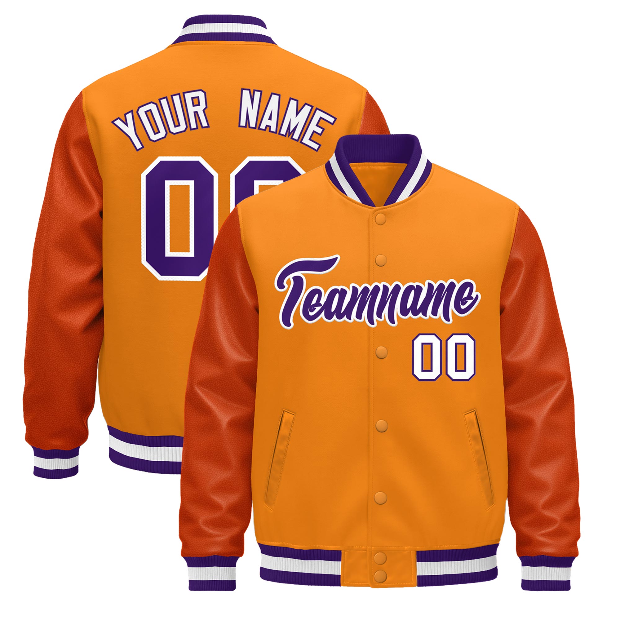 Custom Orange Purple White Classic Style Leather Sleeves Wrinkle-Resistant Jacket| KXKSHOP