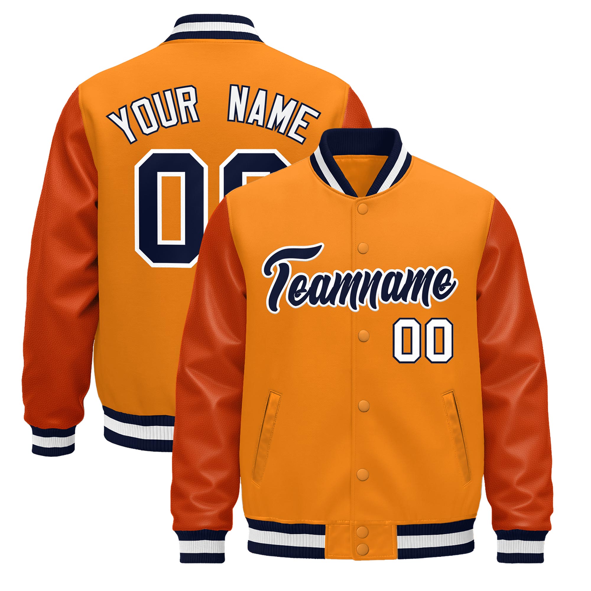 Custom Orange Navy White Classic Style Leather Sleeves Wrinkle-Resistant Jacket| KXKSHOP
