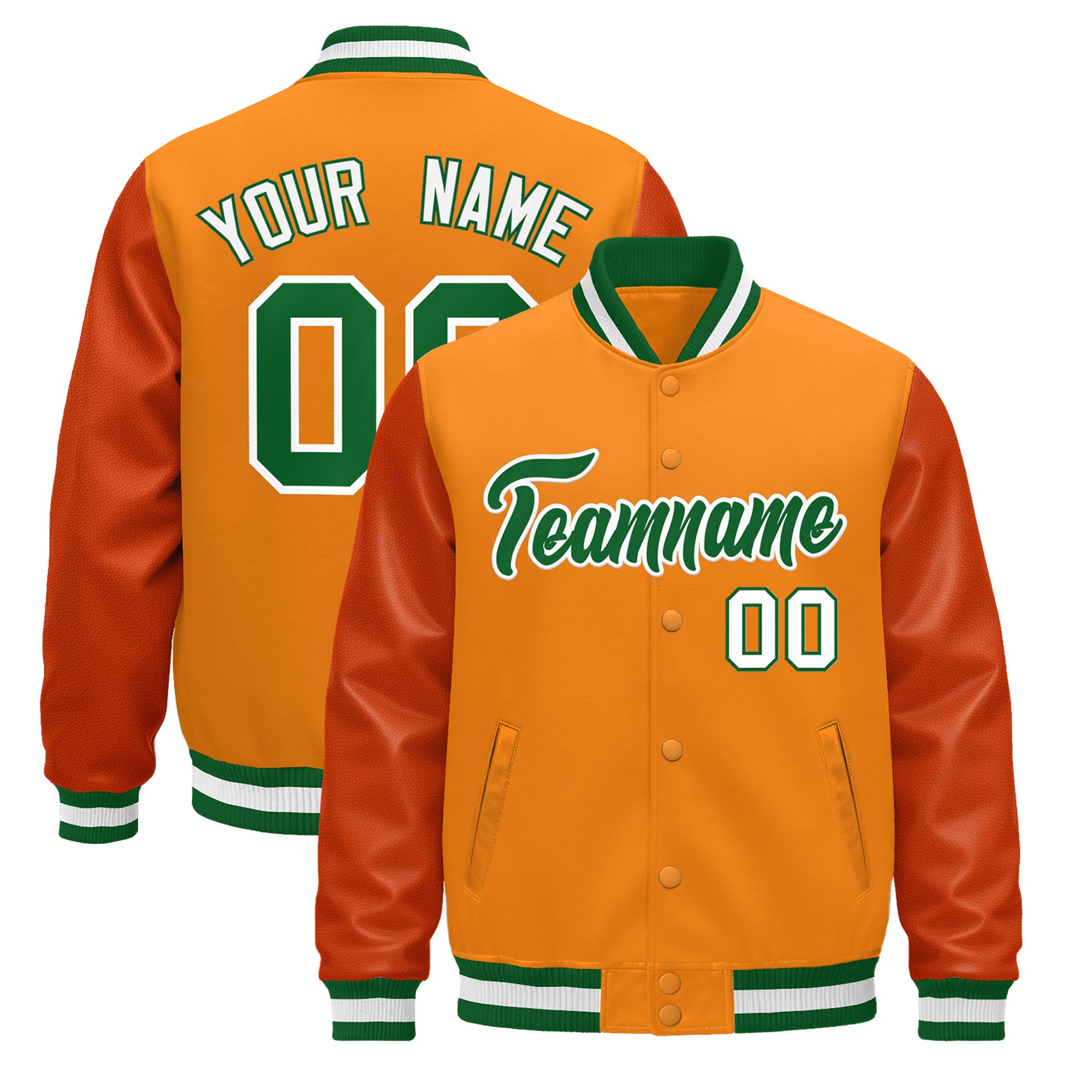 Custom Orange Kelly Green White Classic Style Leather Sleeves Wrinkle-Resistant Jacket| KXKSHOP