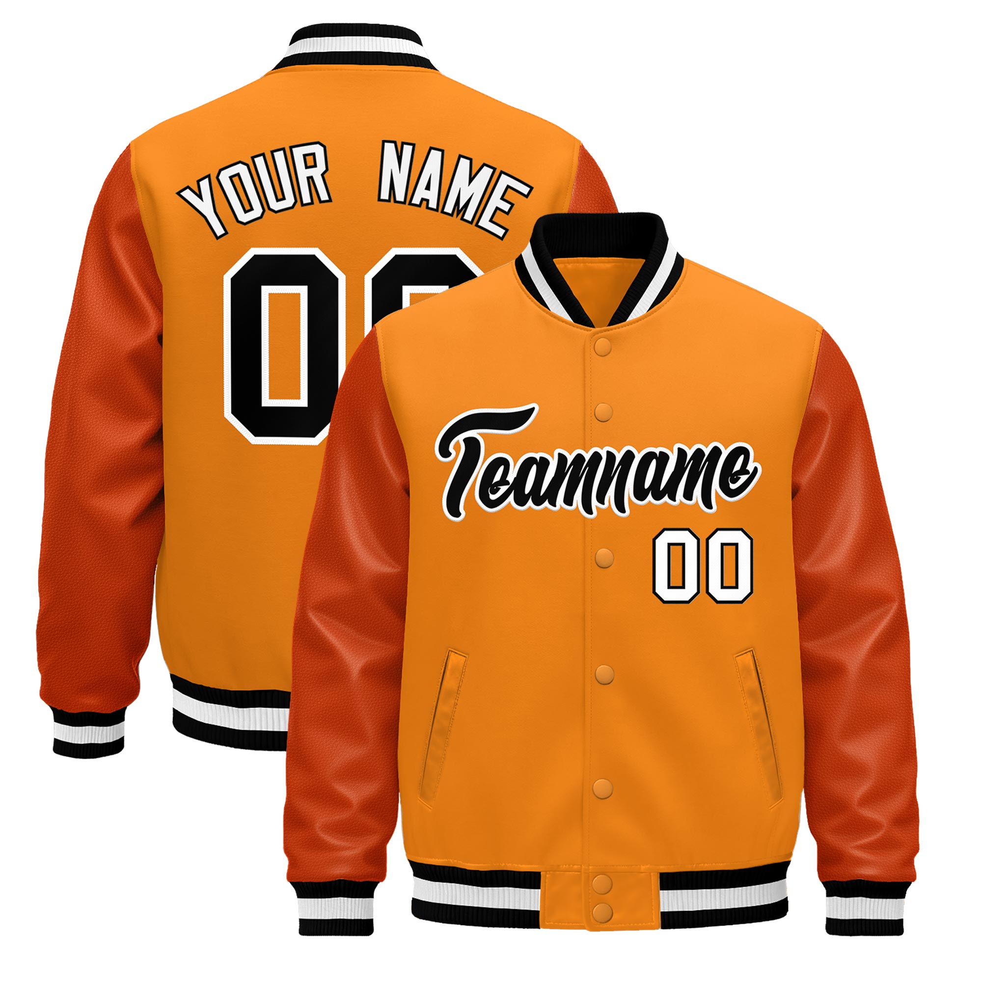 Custom Orange Black White Classic Style Leather Sleeves Wrinkle-Resistant Jacket| KXKSHOP
