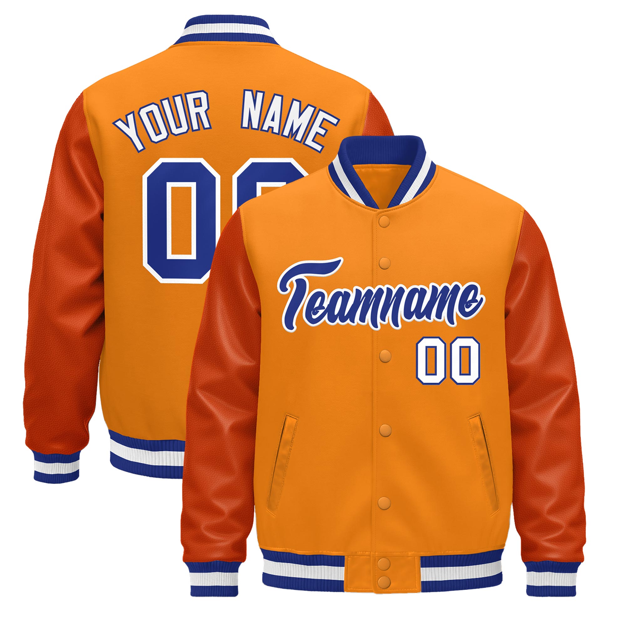 Custom Orange Royal Blue White Classic Style Leather Sleeves Wrinkle-Resistant Jacket| KXKSHOP