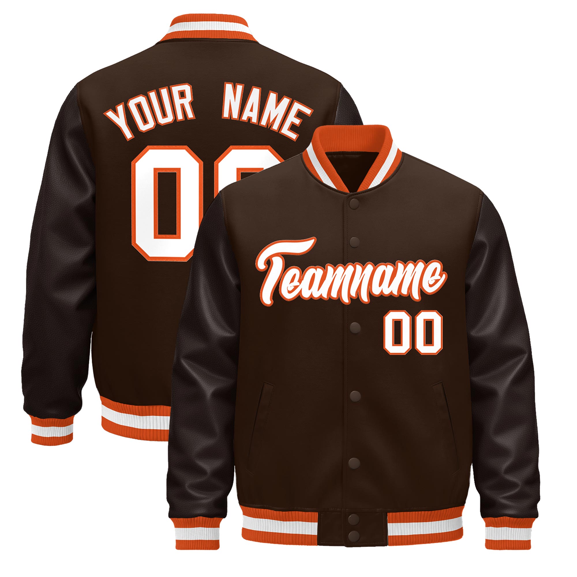 Custom Brown Orange White Classic Style Leather Sleeves Wrinkle-Resistant Jacket| KXKSHOP