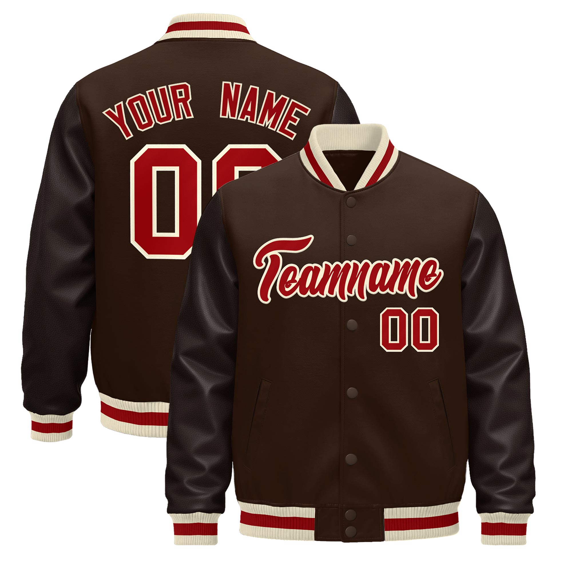 Custom Brown Cream Red Classic Style Leather Sleeves Wrinkle-Resistant Jacket| KXKSHOP