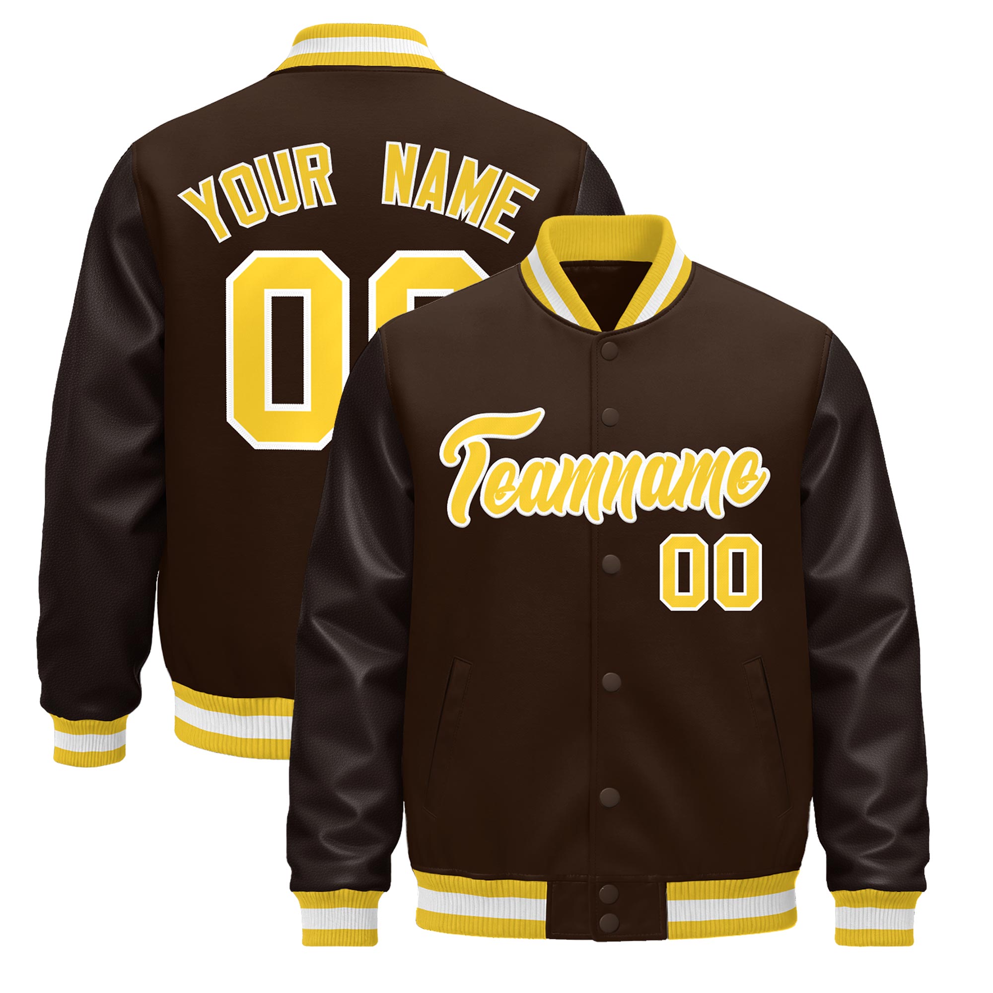 Custom Brown Gold White Classic Style Leather Sleeves Wrinkle-Resistant Jacket| KXKSHOP