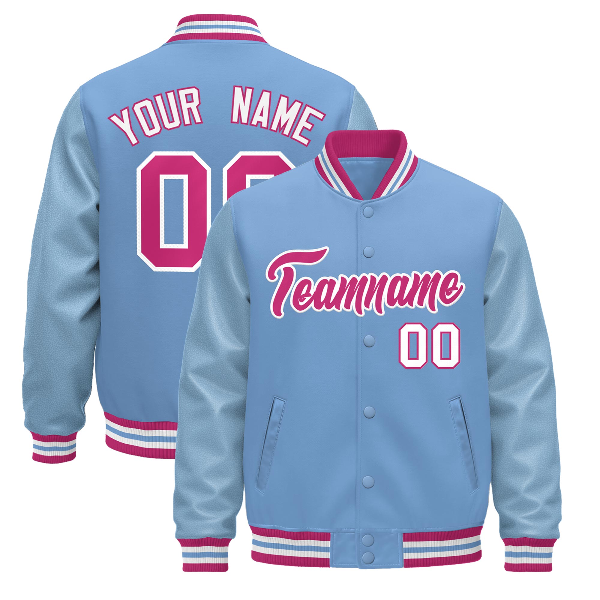 Custom Powder Blue Pink White Classic Style Leather Sleeves Wrinkle-Resistant Jacket| KXKSHOP
