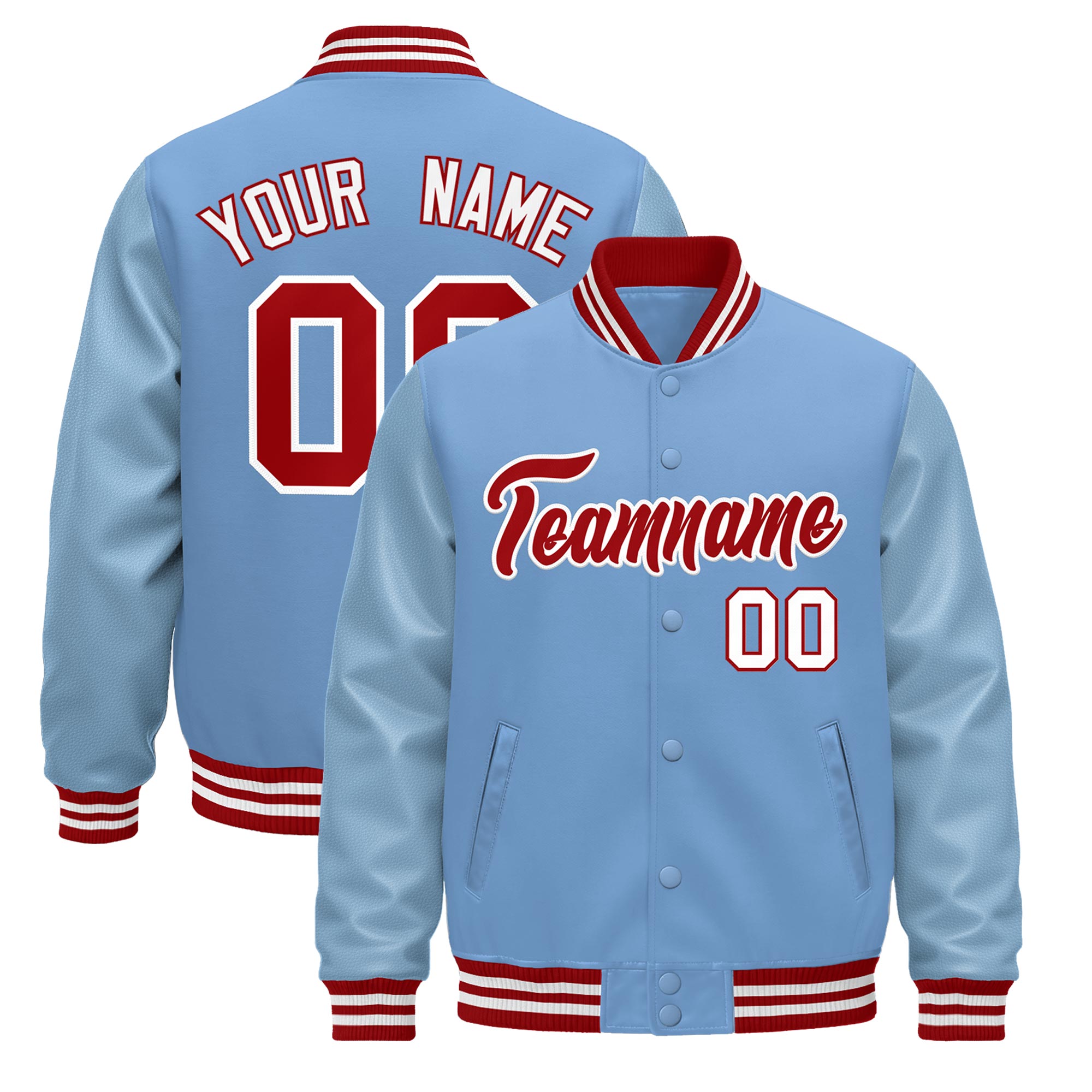 Custom Powder Blue Red White Classic Style Leather Sleeves Wrinkle-Resistant Jacket| KXKSHOP