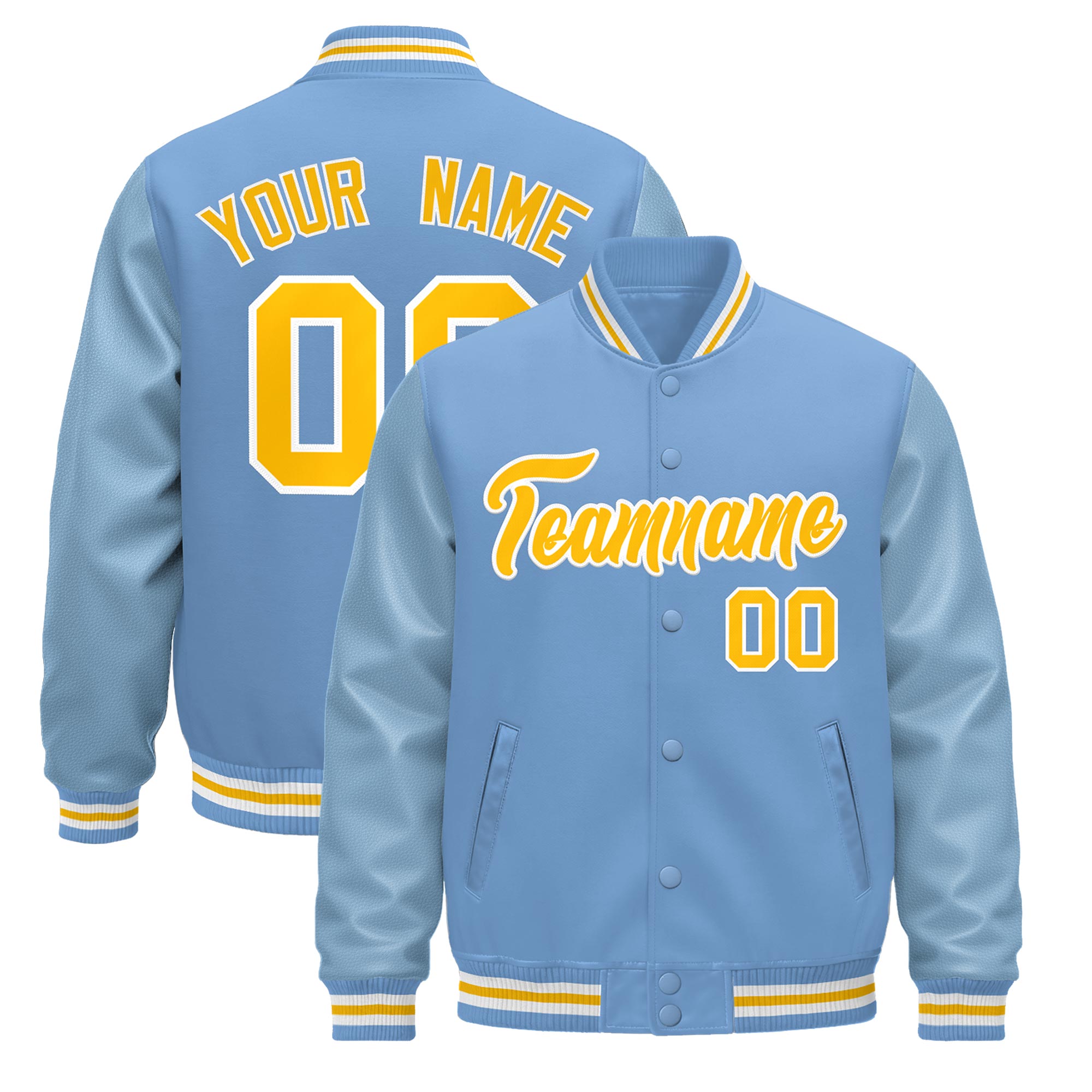 Custom Powder Blue Yellow White Classic Style Leather Sleeves Wrinkle-Resistant Jacket| KXKSHOP