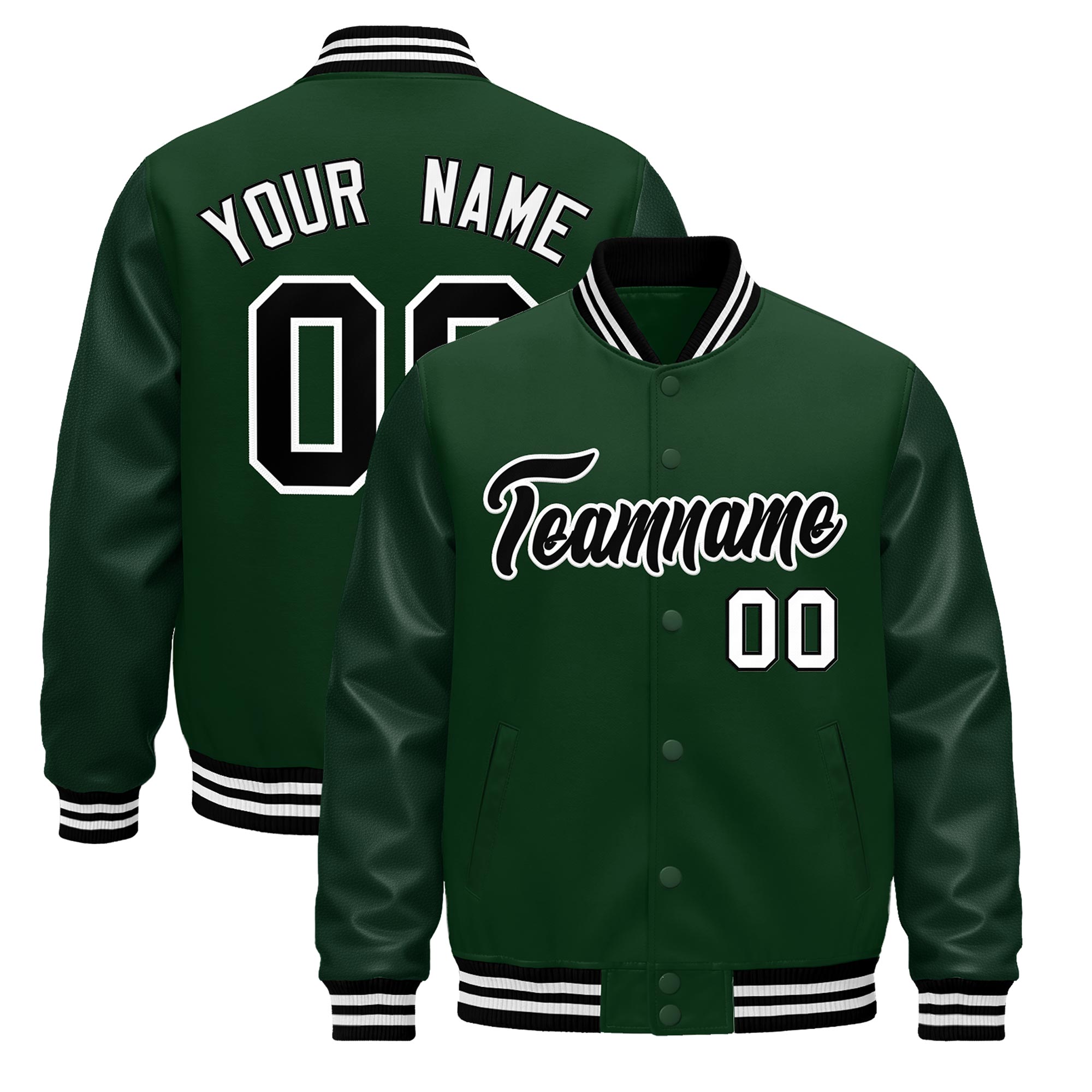 Custom Green Black White Classic Style Leather Sleeves Wrinkle-Resistant Jacket| KXKSHOP