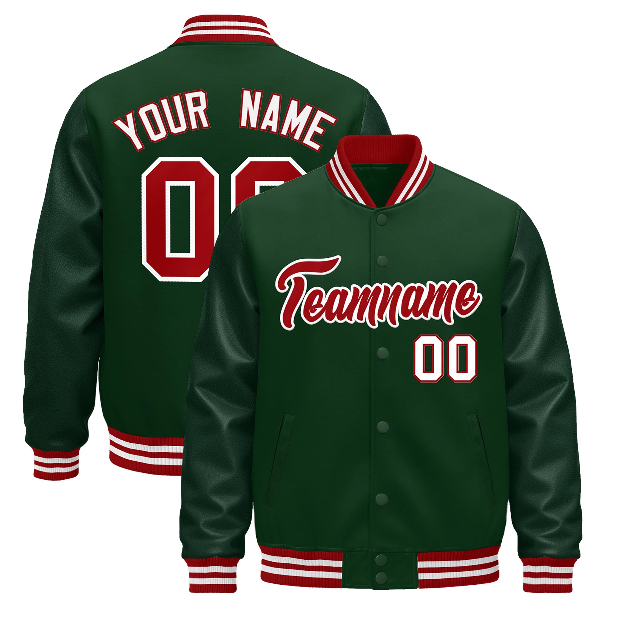 Custom Green Red White Classic Style Leather Sleeves Wrinkle-Resistant Jacket| KXKSHOP