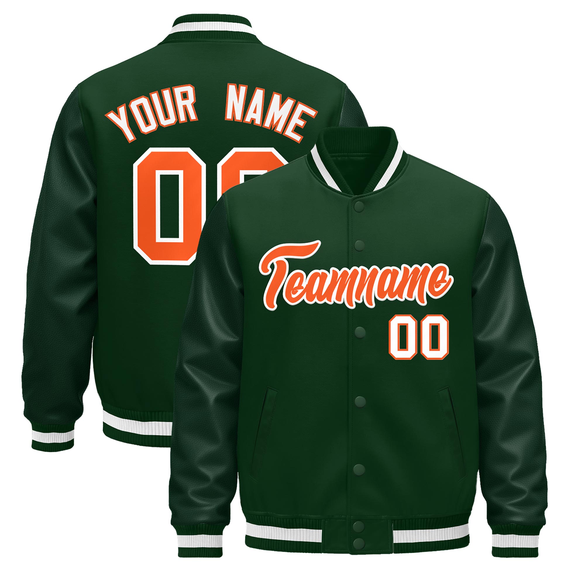 Custom Green White Classic Style Leather Sleeves Wrinkle-Resistant Jacket| KXKSHOP