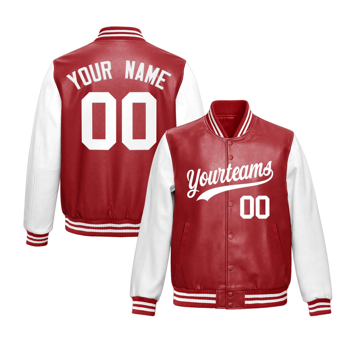 Custom Red White Raglan Sleeves Full-Snap Varsity Faux Leather Letterman Jacket| KXKSHOP