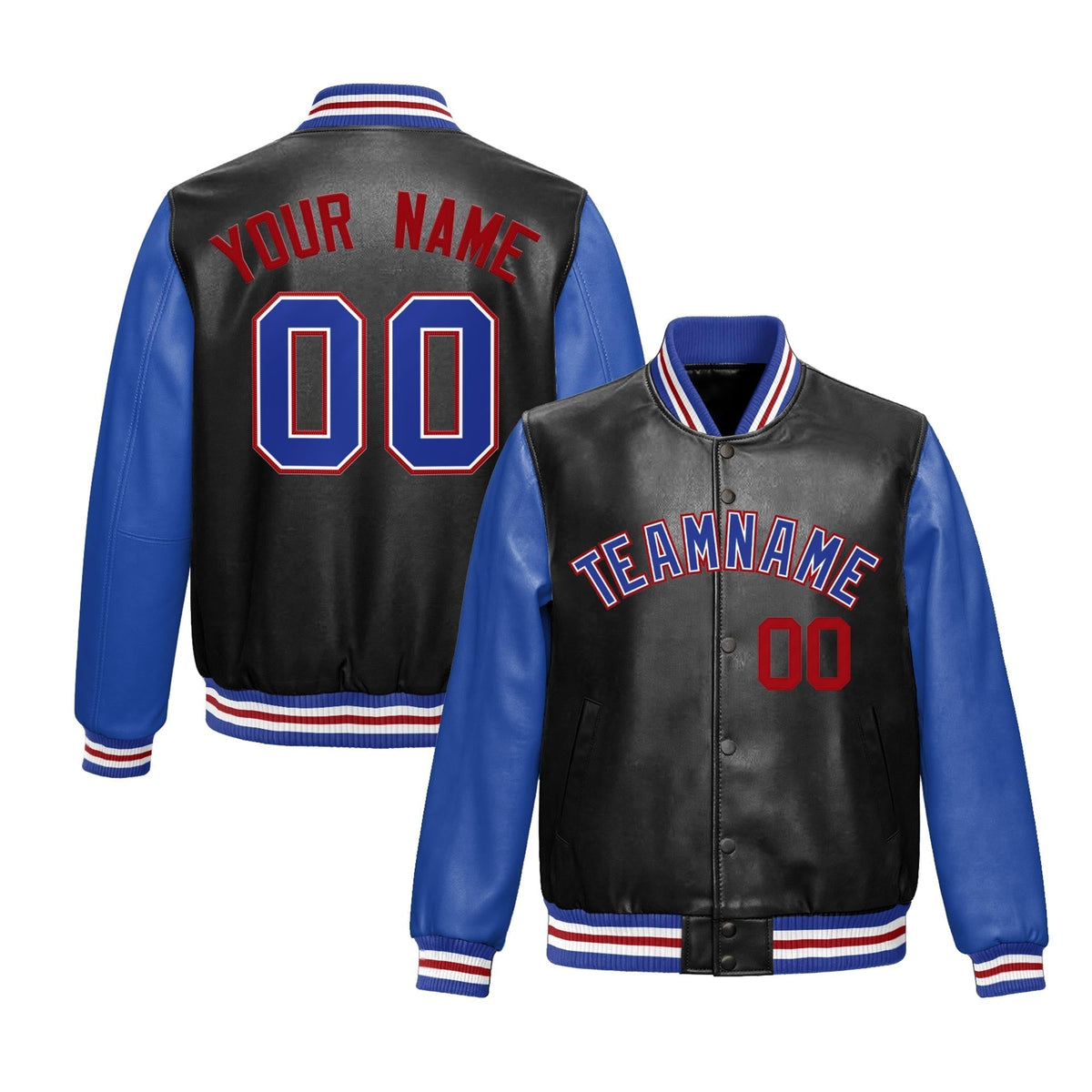 Custom Black Royal Blue Red Raglan Sleeves Full-Snap Varsity Faux Leather Letterman Jacket| KXKSHOP