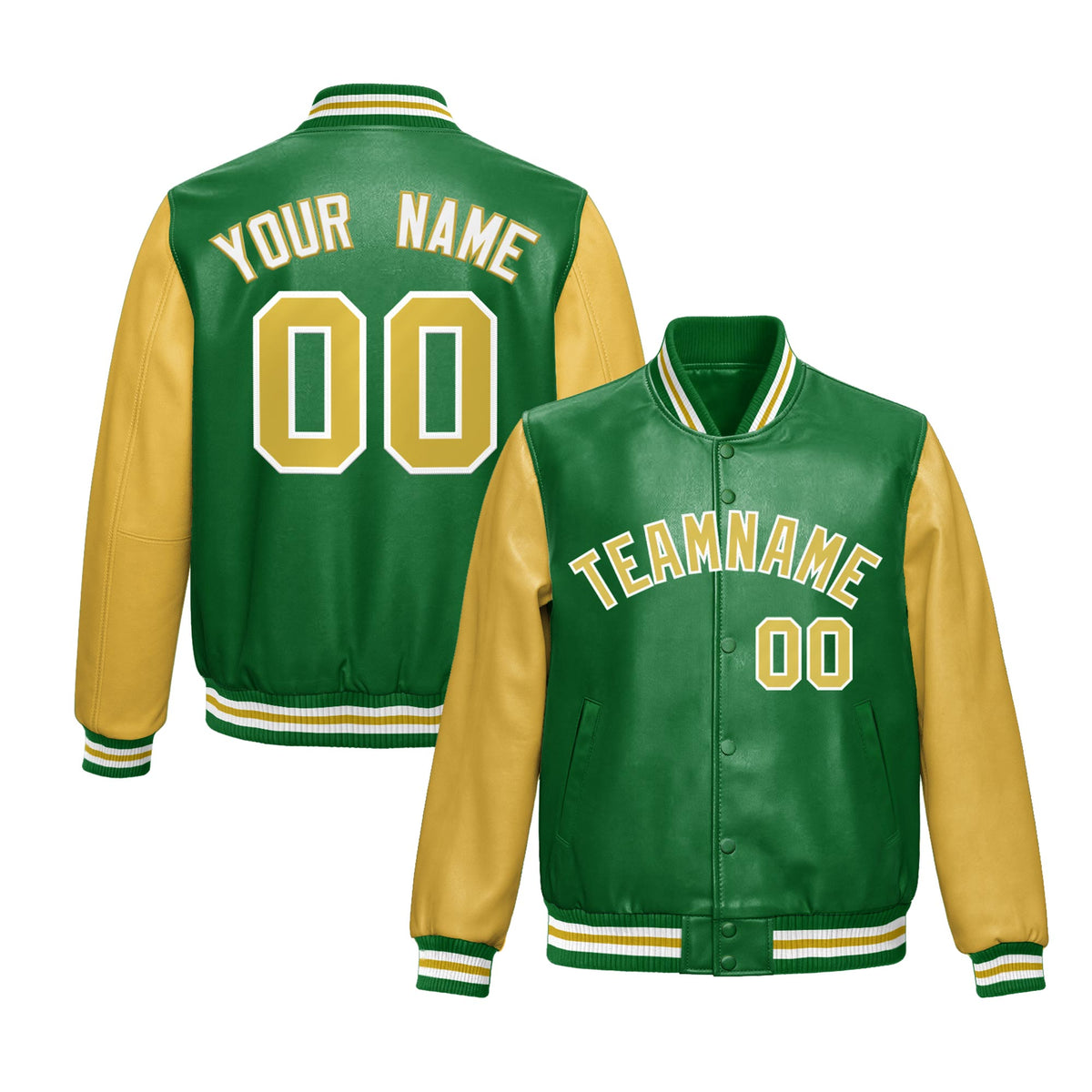 Custom Kelly Green Khaki Raglan Sleeves Full-Snap Varsity Faux Leather Letterman Jacket| KXKSHOP