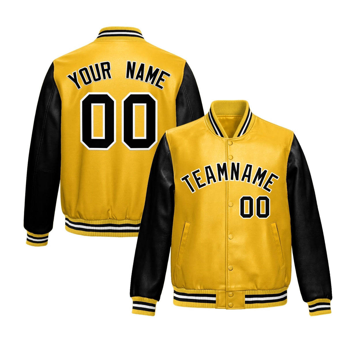Custom Yellow Black Raglan Sleeves Full-Snap Varsity Faux Leather Letterman Jacket| KXKSHOP