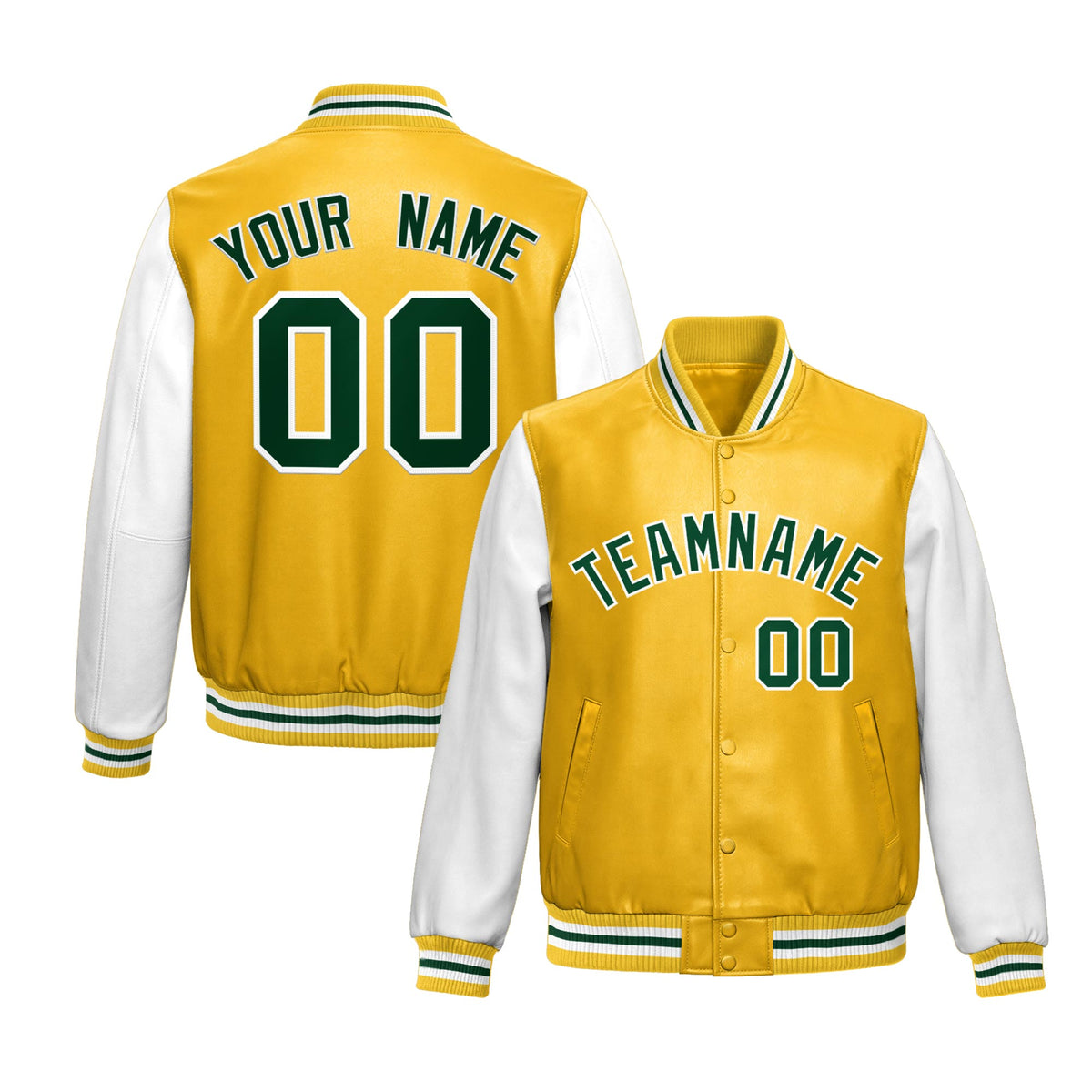 Custom Yellow White Raglan Sleeves Full-Snap Varsity Faux Leather Letterman Jacket| KXKSHOP