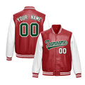 Custom Red White Dark Green Raglan Sleeves Full-Snap Varsity Faux Leather Letterman Jacket| KXKSHOP