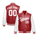 Custom Red White Raglan Sleeves Full-Snap Varsity Faux Leather Letterman Jacket| KXKSHOP