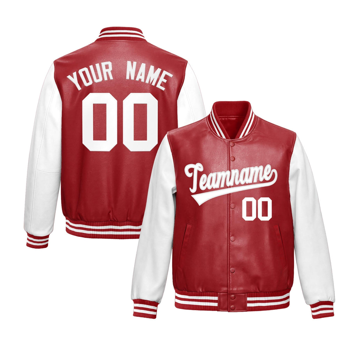 Custom Red White Raglan Sleeves Full-Snap Varsity Faux Leather Letterman Jacket| KXKSHOP
