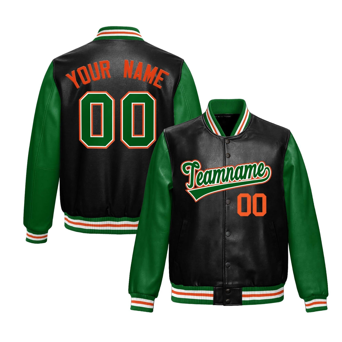 Custom Black Kelly Green Raglan Sleeves Full-Snap Varsity Faux Leather Letterman Jacket| KXKSHOP