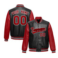 Custom Black Red Raglan Sleeves Full-Snap Varsity Faux Leather Letterman Jacket| KXKSHOP