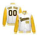 Custom White Yellow Raglan Sleeves Full-Snap Varsity Faux Leather Letterman Jacket| KXKSHOP