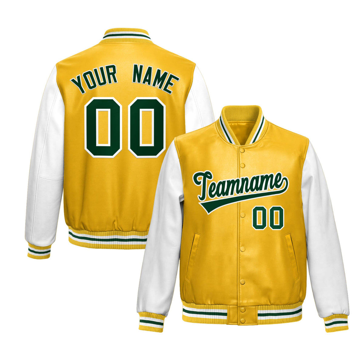 Custom Yellow White Raglan Sleeves Full-Snap Varsity Faux Leather Letterman Jacket| KXKSHOP