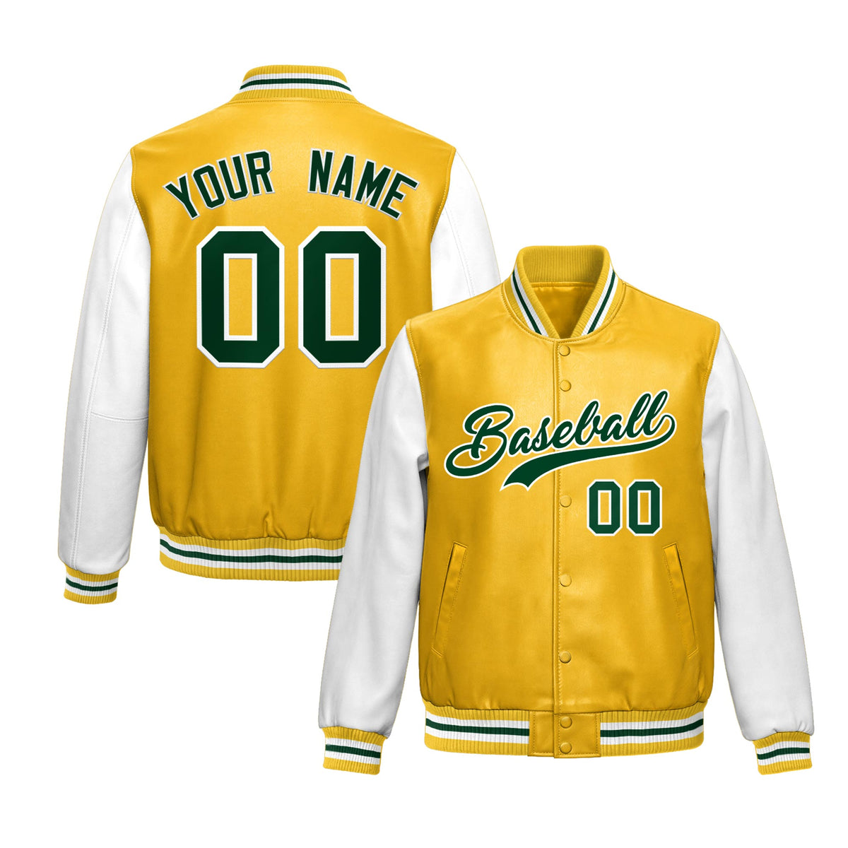 Custom Yellow White Raglan Sleeves Full-Snap Varsity Faux Leather Letterman Jacket| KXKSHOP