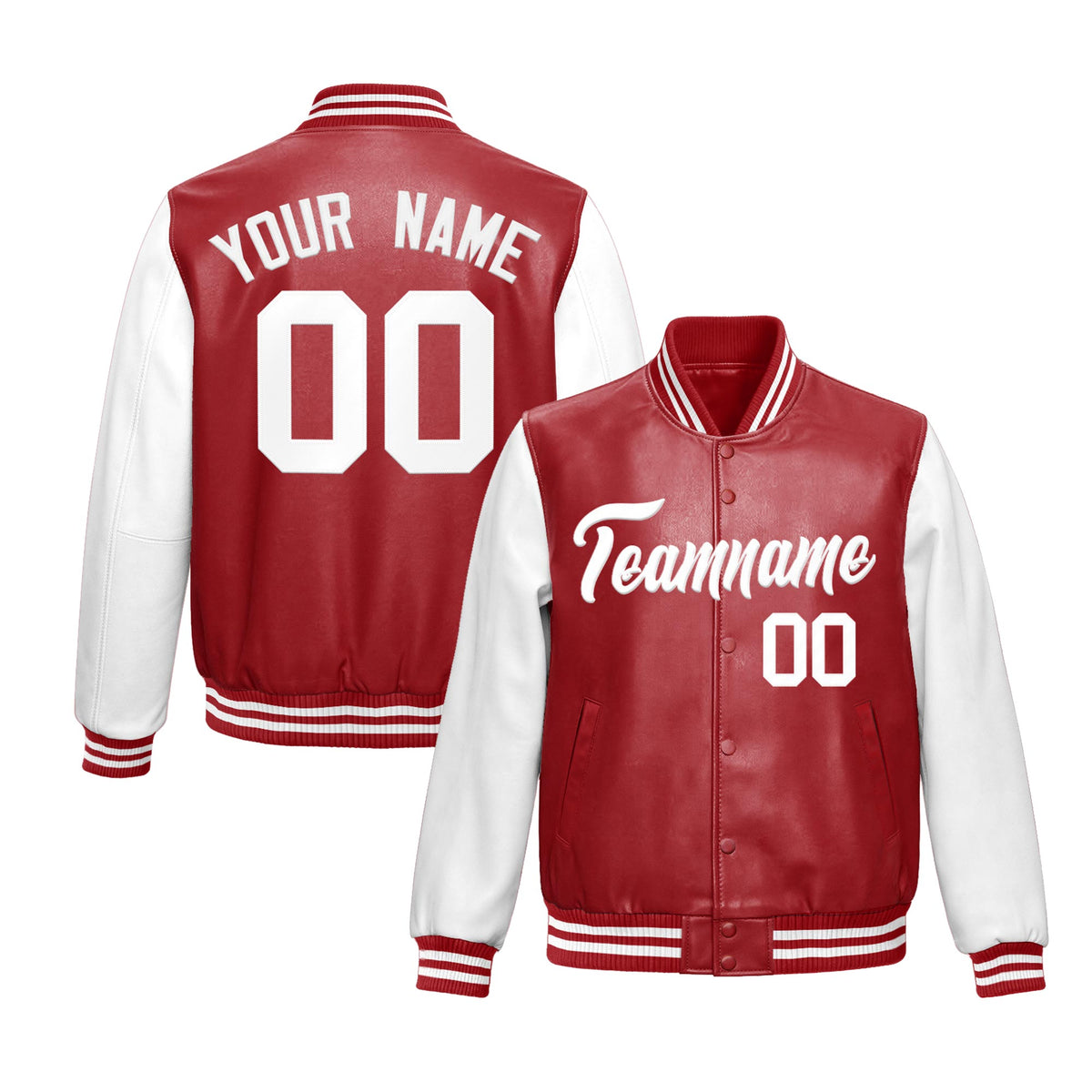 Custom Red White Raglan Sleeves Full-Snap Varsity Faux Leather Letterman Jacket| KXKSHOP