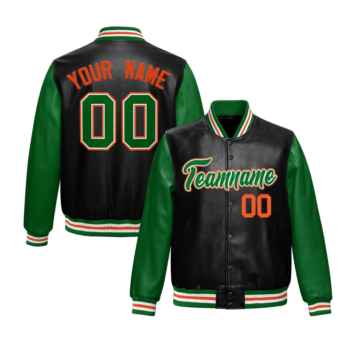 Custom Black Kelly Green Raglan Sleeves Full-Snap Varsity Faux Leather Letterman Jacket| KXKSHOP