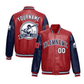 Custom Navy Red Raglan Sleeves Full-Snap Faux Leather Letterman Jacket| KXKSHOP