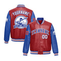 Custom Royal Blue White Raglan Sleeves Full-Snap Faux Leather Letterman Jacket| KXKSHOP