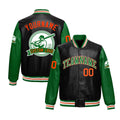 Custom Black Kelly Green Raglan Sleeves Full-Snap Faux Leather Letterman Jacket| KXKSHOP