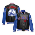 Custom Black Royal Blue Raglan Sleeves Full-Snap Faux Leather Letterman Jacket| KXKSHOP