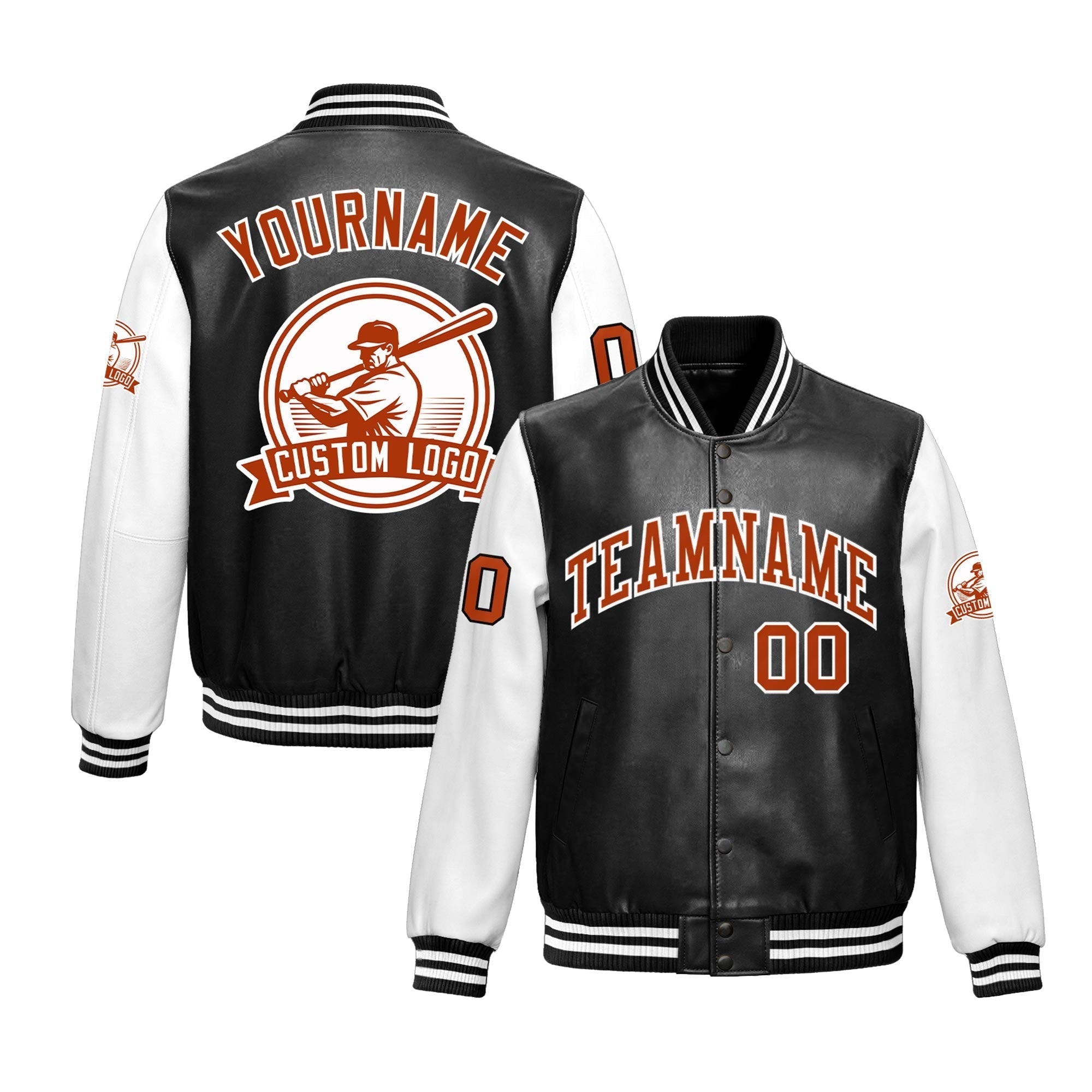Custom Black White Raglan Sleeves Full-Snap Faux Leather Letterman Jacket| KXKSHOP
