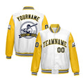 Custom Yellow White Raglan Sleeves Full-Snap Faux Leather Letterman Jacket| KXKSHOP