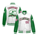 Custom Kelly Green White Raglan Sleeves Full-Snap Faux Leather Letterman Jacket| KXKSHOP