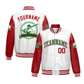 Custom Red White Raglan Sleeves Full-Snap Faux Leather Letterman Jacket| KXKSHOP