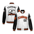 Custom Black White Raglan Sleeves Full-Snap Faux Leather Letterman Jacket| KXKSHOP