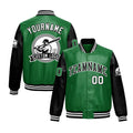 Custom Kelly Green Black Raglan Sleeves Full-Snap Faux Leather Letterman Jacket| KXKSHOP