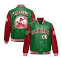 Custom Kelly Green Red Raglan Sleeves Full-Snap Faux Leather Letterman Jacket| KXKSHOP