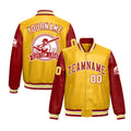 Custom Yellow Red Raglan Sleeves Full-Snap Faux Leather Letterman Jacket| KXKSHOP