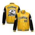 Custom Yellow Black Raglan Sleeves Full-Snap Faux Leather Letterman Jacket| KXKSHOP