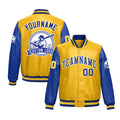 Custom Yellow Royal Blue Raglan Sleeves Full-Snap Faux Leather Letterman Jacket| KXKSHOP